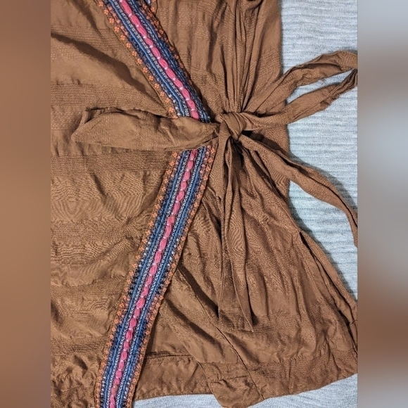 Anthropologie Maeve Brown Embroidered Liviana Wrap Top - Picture 6 of 9